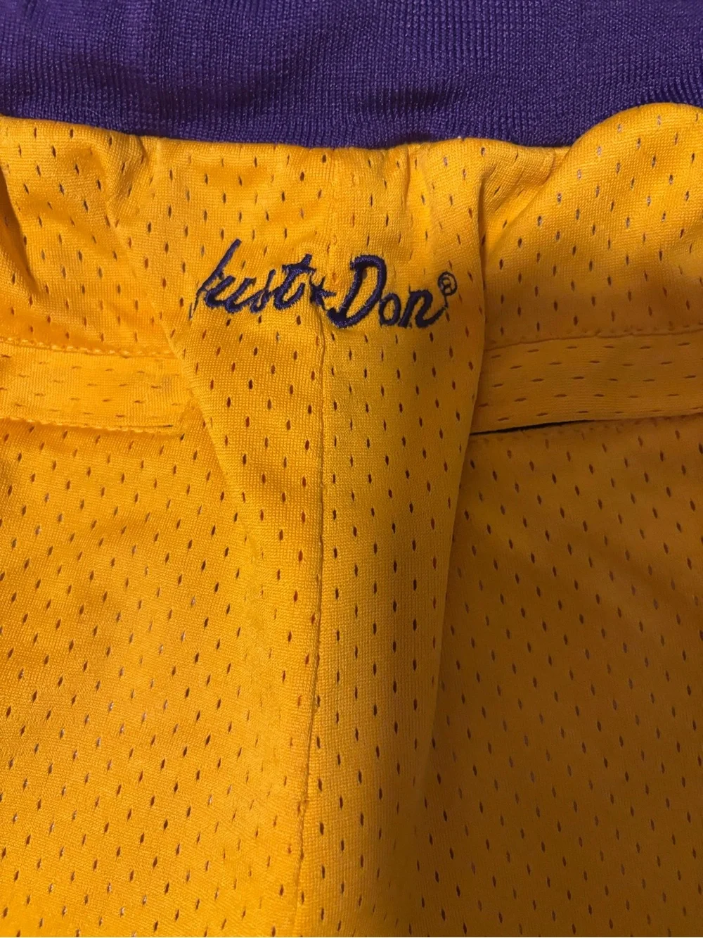 Just Don Gold and Purple Mesh Basketball Shorts